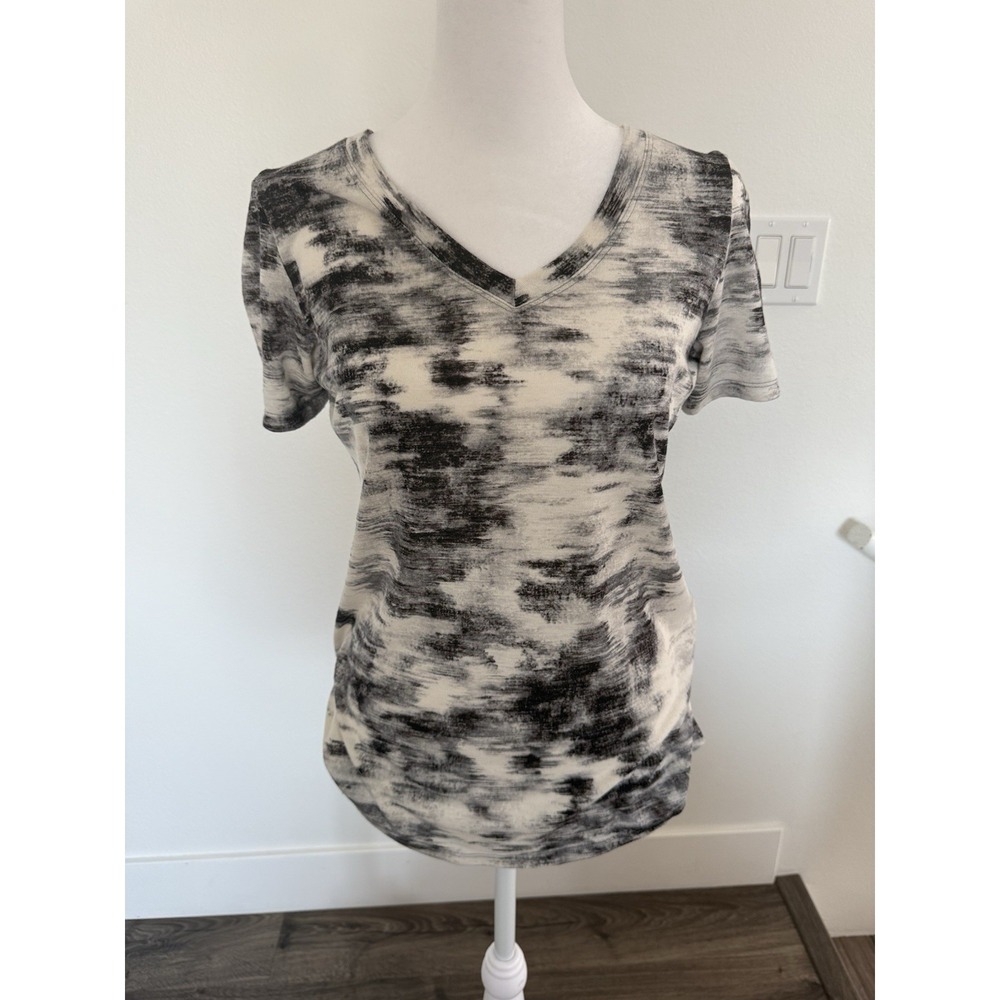 Athleta Breezy Scoop V-Neck Tee Short Sleeve Women's Small Black Tie-Dye